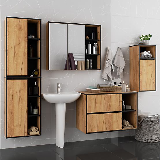 HÄNGENDER BADEZIMMERSCHRANK VAMI W35 1D 1W EICHE CRAFT / SCHWARZ