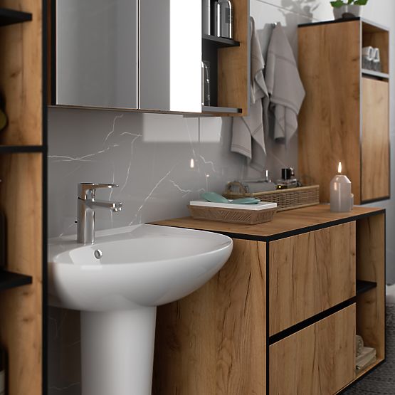 HÄNGENDER BADEZIMMERSCHRANK VAMI W35 1D 1W EICHE CRAFT / SCHWARZ