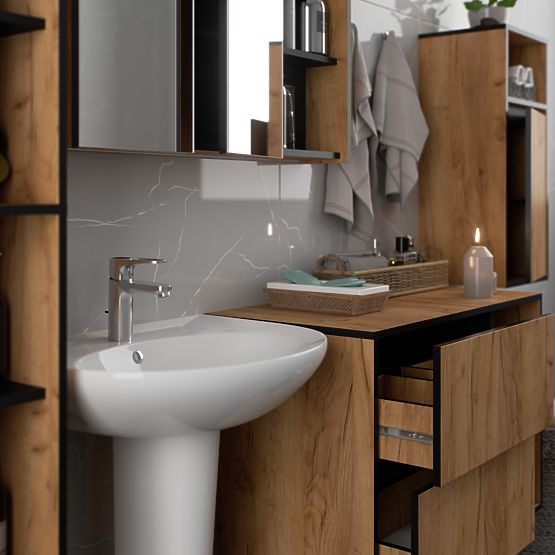 HÄNGENDER BADEZIMMERSCHRANK VAMI W35 1D 1W EICHE CRAFT / SCHWARZ