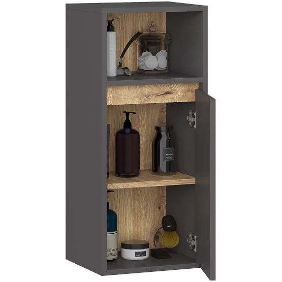 HÄNGENDER BADEZIMMERSCHRANK VAMI W35 1D 1W GRAPHITGRAU / EICHE ARTISAN
