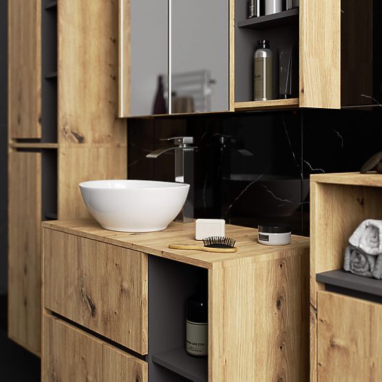 HÄNGENDER BADEZIMMERSCHRANK VAMI W50 2D 6P EICHE ARTISAN / GRAFIT GRAU