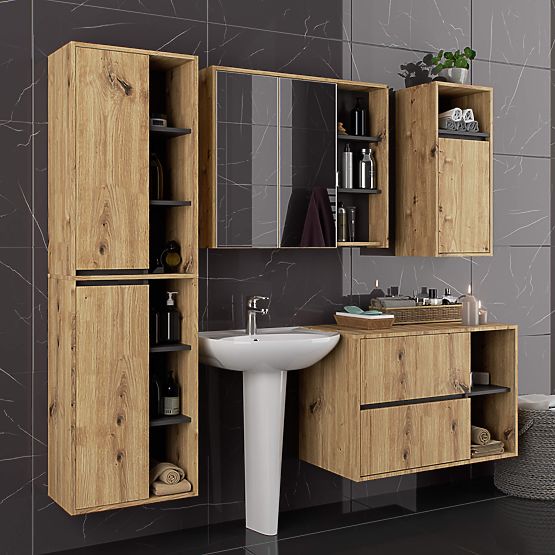 HÄNGENDER BADEZIMMERSCHRANK VAMI W50 2D 6P EICHE ARTISAN / GRAFIT GRAU