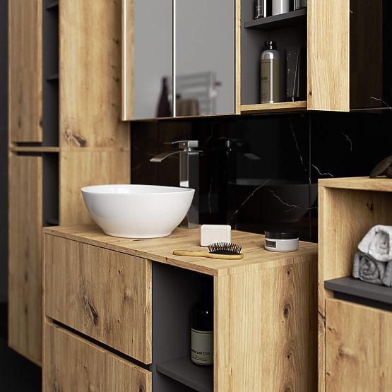 HÄNGENDER BADEZIMMERSCHRANK VAMI W50 2D 6P EICHE ARTISAN / GRAFIT GRAU