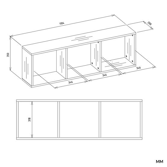 Hängeregal COBI 1X3 - Modernes Wandregal 3 Fächer Matt Weiß