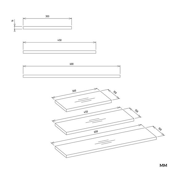 Hängeregale TOBI 3P EICHE ARTISAN