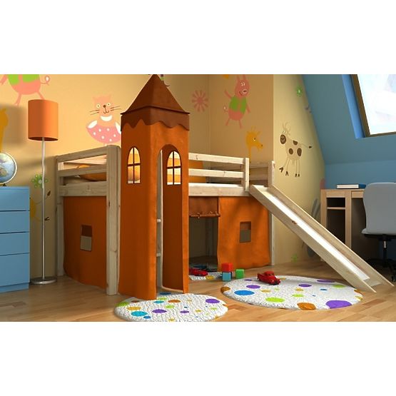Hochbett Gabi mit Turm und Rutsche - Kiefer