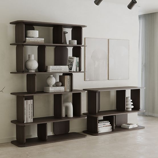 Hohe, abgerundete Regal Tulumo, Nussbaum Villa