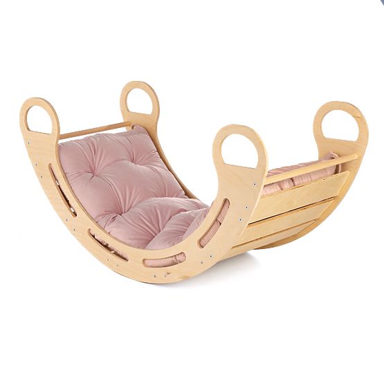 Holz-Montessori-Schaukel mit rosa Kissen - 100 cm