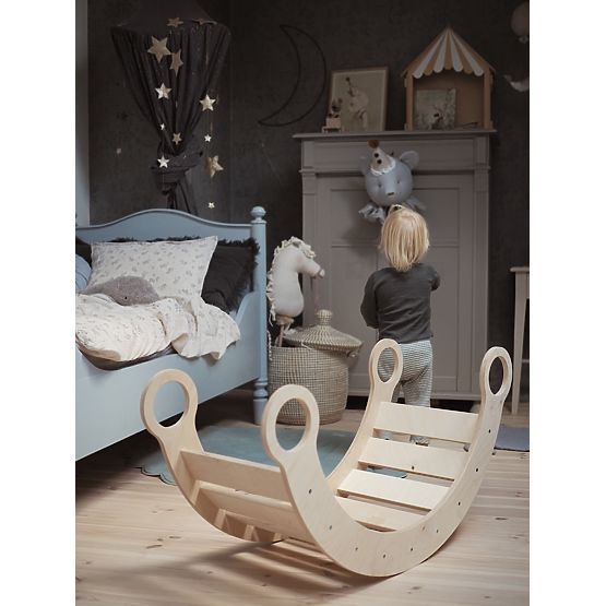 Holz-Montessori-Schaukel mit Rutsche/Kletterwand M - Natur