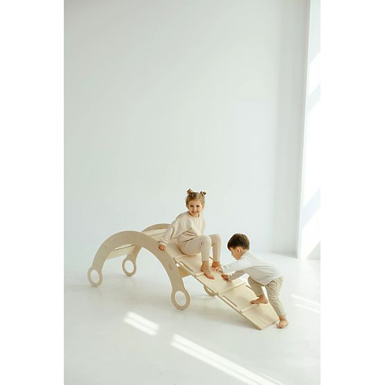 Holz-Montessori-Schaukel mit Rutsche/Leiter L - natur