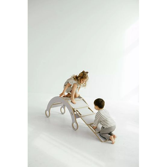 Holz-Montessori-Schaukel mit Rutsche/Leiter M - weiß