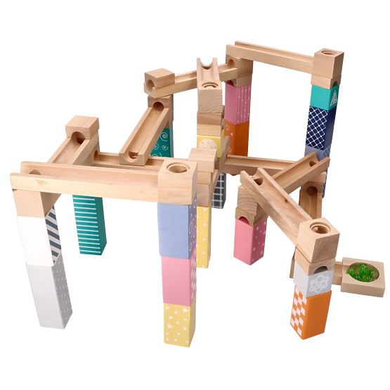 Holz-Pastell-Murmelbahn 53 Stück