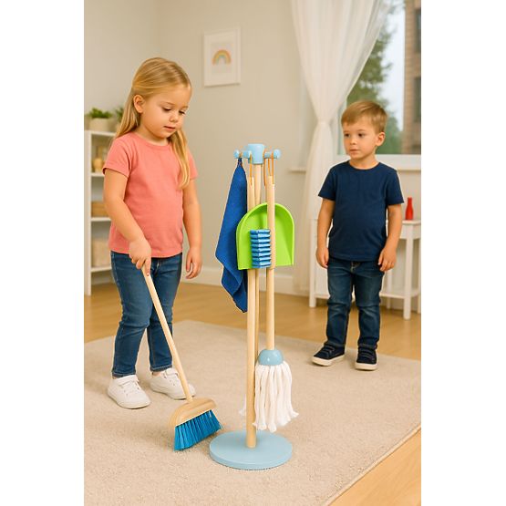 Holz-Reinigungsset für Kinder mit Mopp, Besen und Kehrschaufel, 7 Teile ECOTOYS