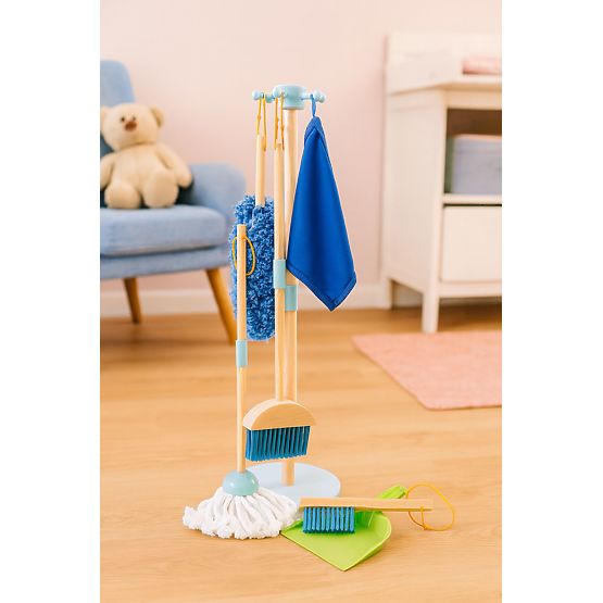Holz-Reinigungsset für Kinder mit Mopp, Besen und Kehrschaufel, 7 Teile ECOTOYS