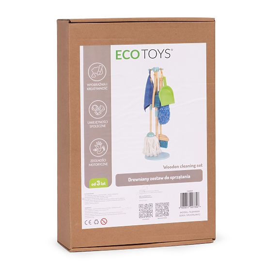 Holz-Reinigungsset für Kinder mit Mopp, Besen und Kehrschaufel, 7 Teile ECOTOYS