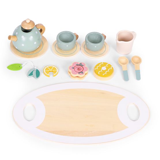 Holz Teeset Kanne Tassen 14 Stück ECOTOYS