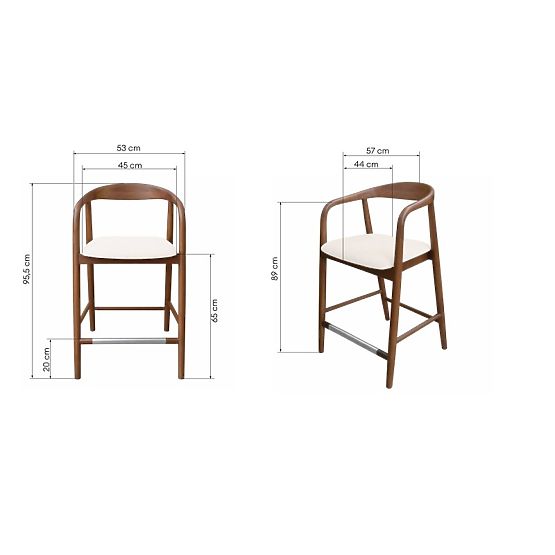 Holzbarhocker Ludvika 2.0, abgerundet, Nussbaum/Creme