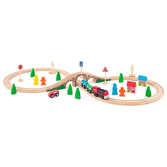 Holzeisenbahngleis mit Lokomotive