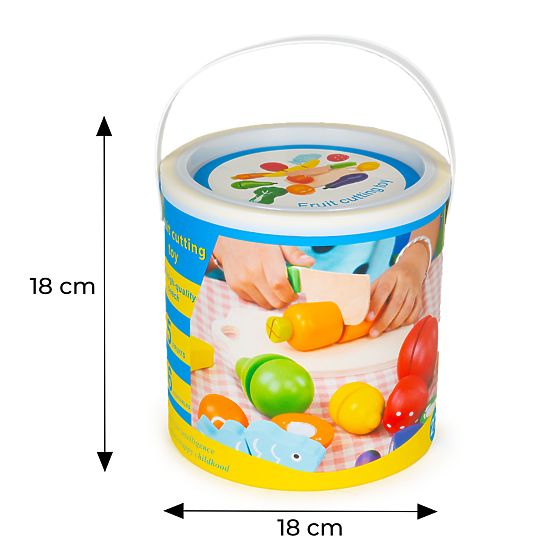 Holzgemüse und Obst zum Schneiden 13 Stück + Eimer