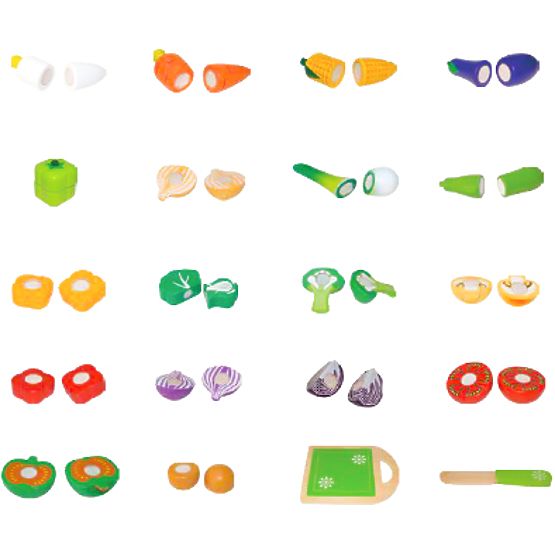 Holzgemüse zum Schneiden für Kinder, 20 Stück ECOTOYS