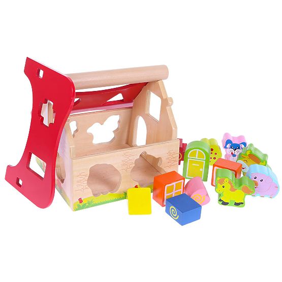 Holzhaus, Bauernhof-Sortierer mit Blöcken ECOTOYS