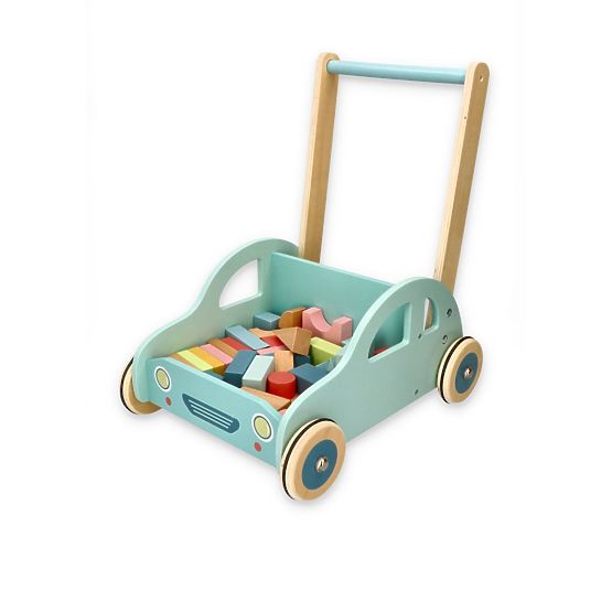 Holzlauflernwagen mit Bausteinen Auto