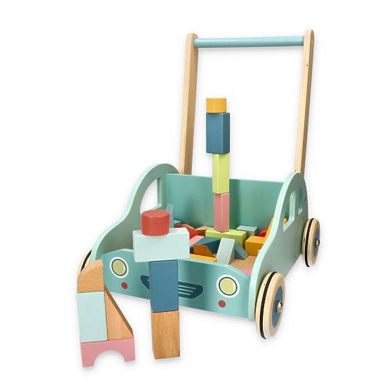 Holzlauflernwagen mit Bausteinen Auto