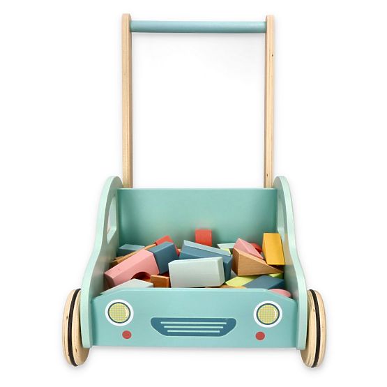Holzlauflernwagen mit Bausteinen Auto