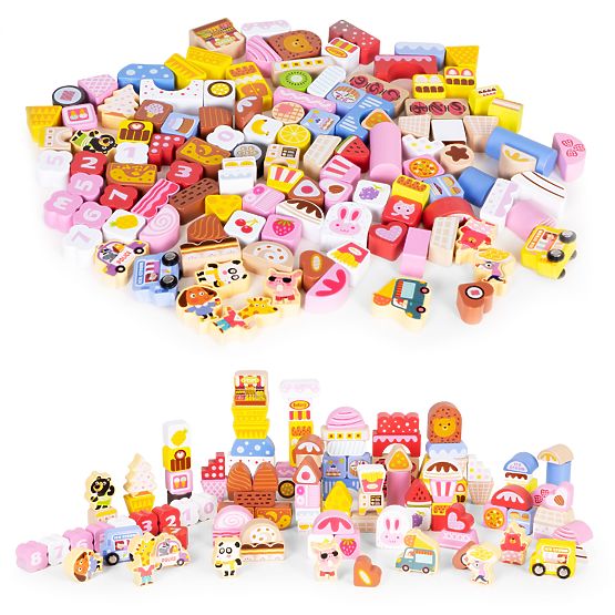 Holzlernbausteine Set - Zuckerstadt 116 Stk. ECOTOYS