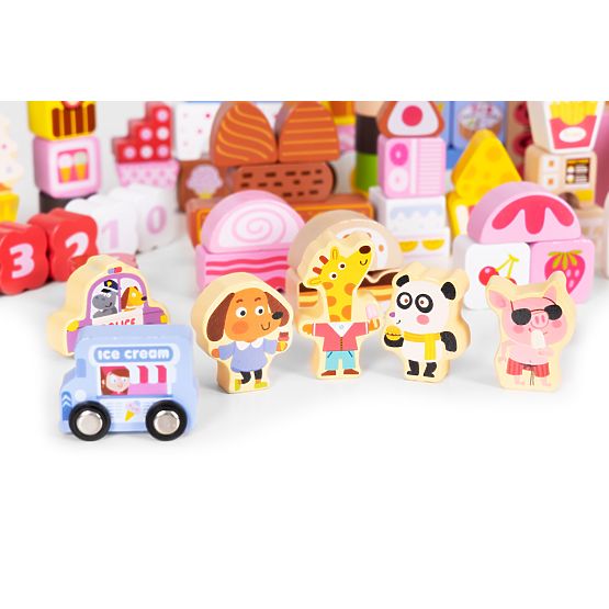 Holzlernbausteine Set - Zuckerstadt 116 Stk. ECOTOYS