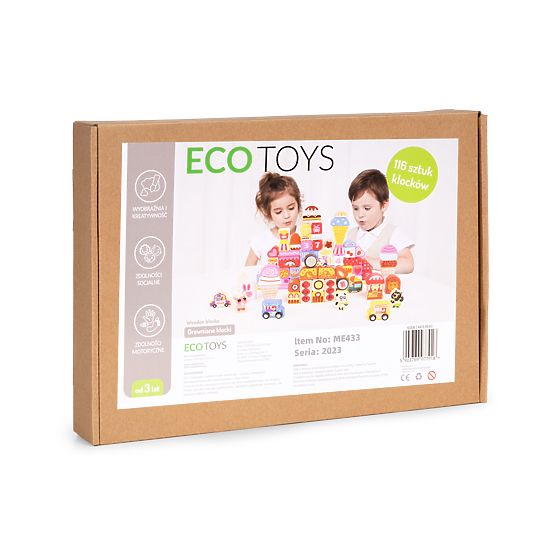 Holzlernbausteine Set - Zuckerstadt 116 Stk. ECOTOYS