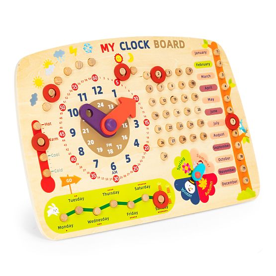 Holzmanipulationstafel für Kinder Kalender Uhr ECOTOYS