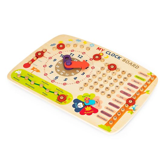 Holzmanipulationstafel für Kinder Kalender Uhr ECOTOYS