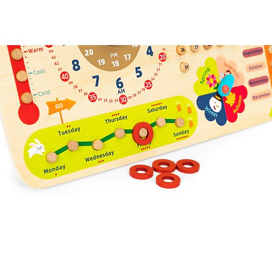 Holzmanipulationstafel für Kinder Kalender Uhr ECOTOYS