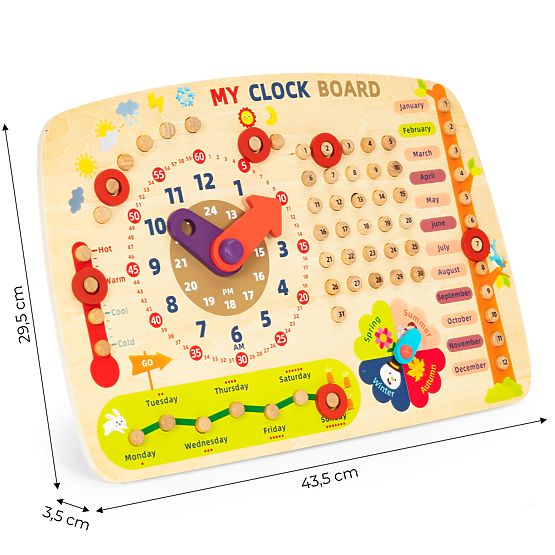 Holzmanipulationstafel für Kinder Kalender Uhr ECOTOYS