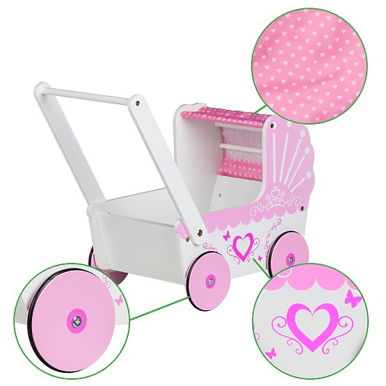 Holzpuppenwagen mit Baldachin ECOTOYS