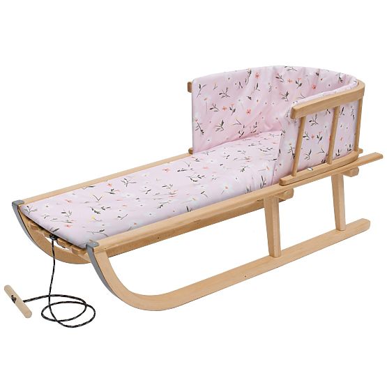 Holzschlitten mit Polsterung - rosa
