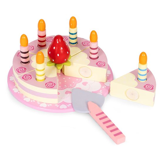 Holzset Torte mit Klettverschluss Kerzen Erdbeere für Kinder 15 Elemente ECOTOYS