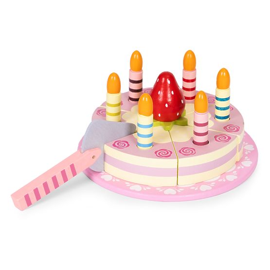Holzset Torte mit Klettverschluss Kerzen Erdbeere für Kinder 15 Elemente ECOTOYS