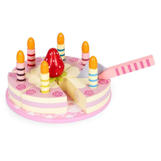 Holzset Torte mit Klettverschluss Kerzen Erdbeere für Kinder 15 Elemente ECOTOYS