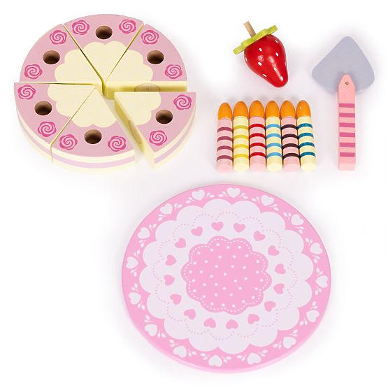 Holzset Torte mit Klettverschluss Kerzen Erdbeere für Kinder 15 Elemente ECOTOYS