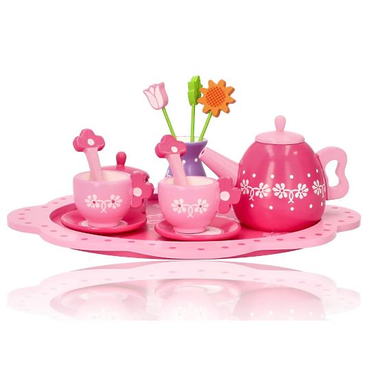 Holztee-Set mit Blumen