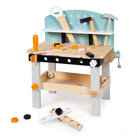 Holzwerkstatt für Kinder, Arbeitstisch mit Werkzeugen, 38 Elemente ECOTOYS