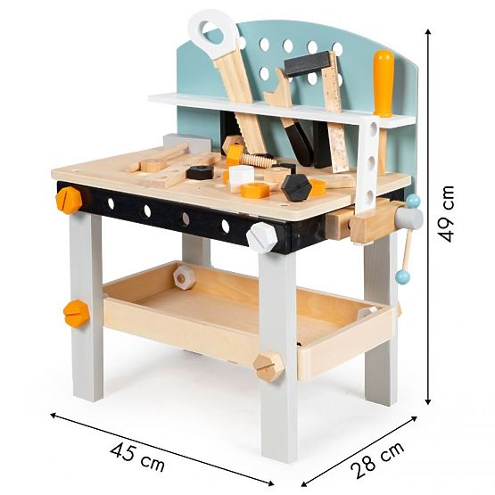 Holzwerkstatt für Kinder, Arbeitstisch mit Werkzeugen, 38 Elemente ECOTOYS