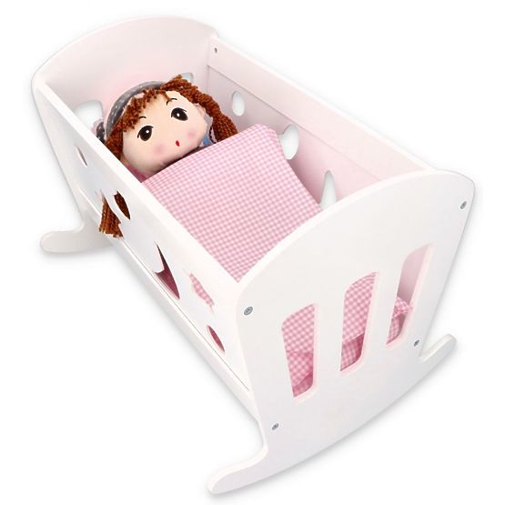 Holzwiege für Puppen mit Bettdecken