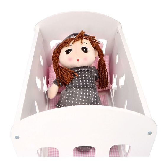 Holzwiege für Puppen mit Bettdecken