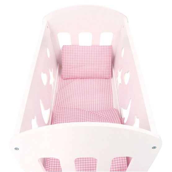 Holzwiege für Puppen mit Bettdecken