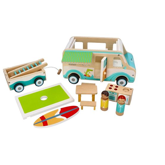 Holzwohnwagen mit Anhänger und Zubehör
