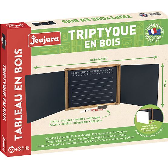 Jeujura Dreiflügelige multifunktionale Holztafel 156x43 cm mit Zubehör