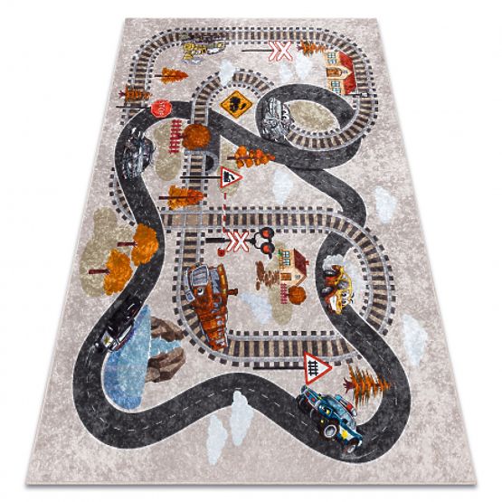 JUNIOR 51986.803 Waschmatte Schienen, Lokomotive für Kinder rutschfest - grau